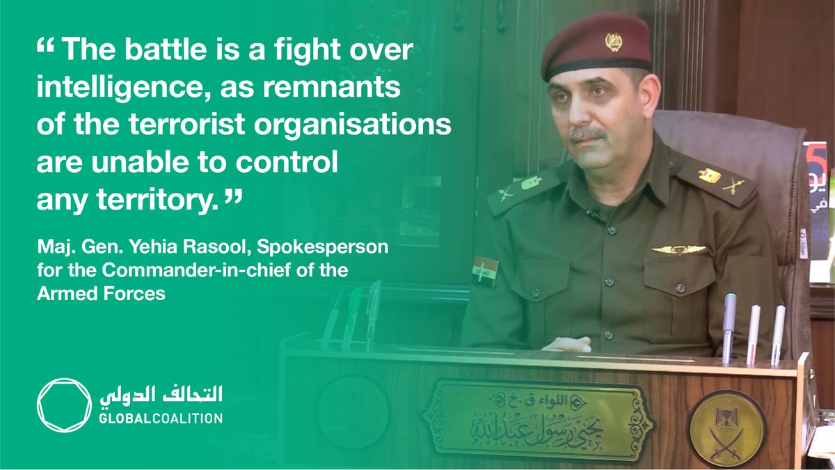 coalition's tweet photo. As Daesh no longer holds territory in Iraq, subduing them has become "a fight over intelligence" - @iraqiSpoxMOD. The Coalition &amp; @CJTFOIR continue to support the Iraqi Security Forces, who lead the fight to #DefeatDaesh, including through comprehensive intelligence sharing. https://t.co/MBjjhNJGj3
