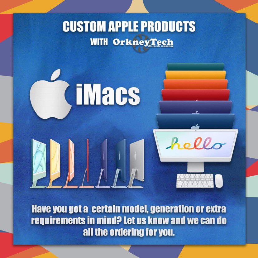 OrkneyTech's tweet photo. The new colourful iMacs are a sight to see for sure 👏👀

We are happy to help you get the exact iMac you want.

If you are interested or have any enquiries be sure to give us a message or pop by the shop 🙂 

#orkneytech #kirkwallbid #apple #tech https://t.co/34rIApwa0C