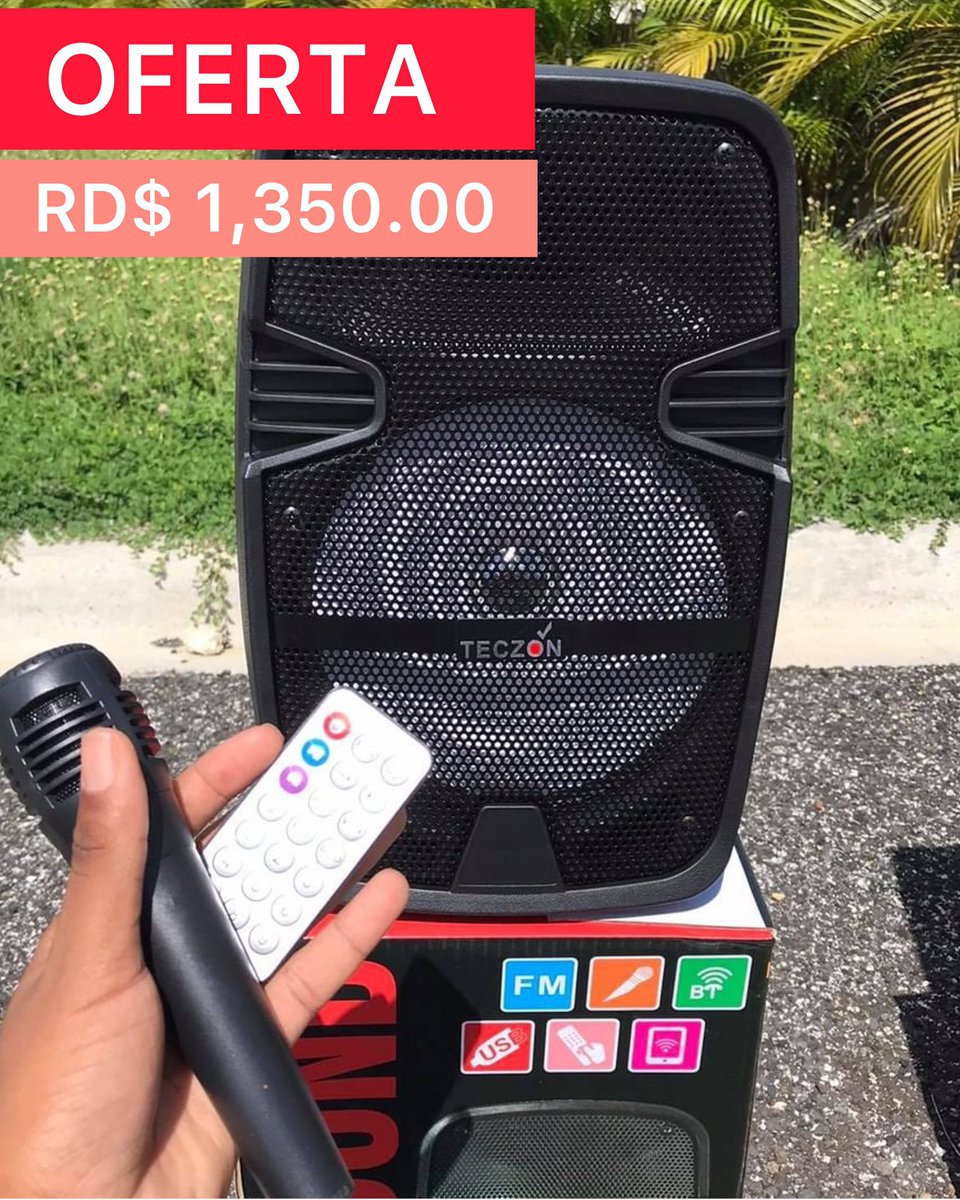 OFERTA ✅RD$ 1,350.00 🎶 bocinas de 8 🔊Recargables e inalámbricas 

* Conexión Bluetooth 
* Puerto USB/ Micro USB y Auxiliar 
* Radio FM 📻 
* Incluye Micrófono 🎤 
* Incluye Control 
* Efecto de Luz Disco