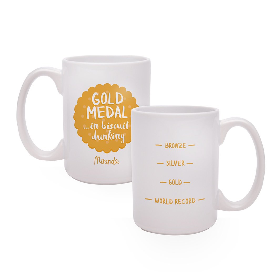 We take the Olympics seriously at themirandashop.com.  Our category is Biscuit Dunking. We have created a ‘training mug’ for you. Please let us know if you win Gold and what biscuit might work for a World Record. Important issue.