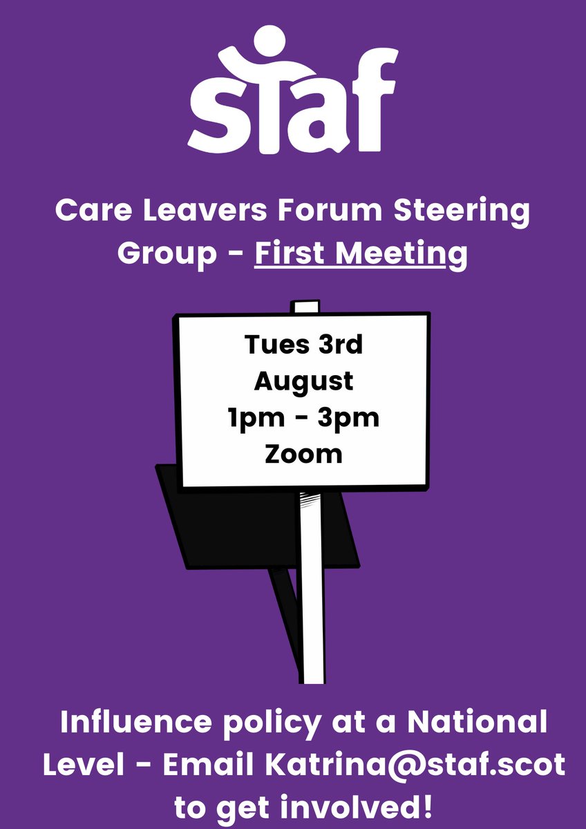 StafScot's tweet image. The first meeting of the Care Leavers Forum Steering Group will be taking place this coming Tuesday 🥳

This is a great opportunity for care-experienced young people to influence policy at a national level - contact Katrina@staf.scot to get involved! ✨