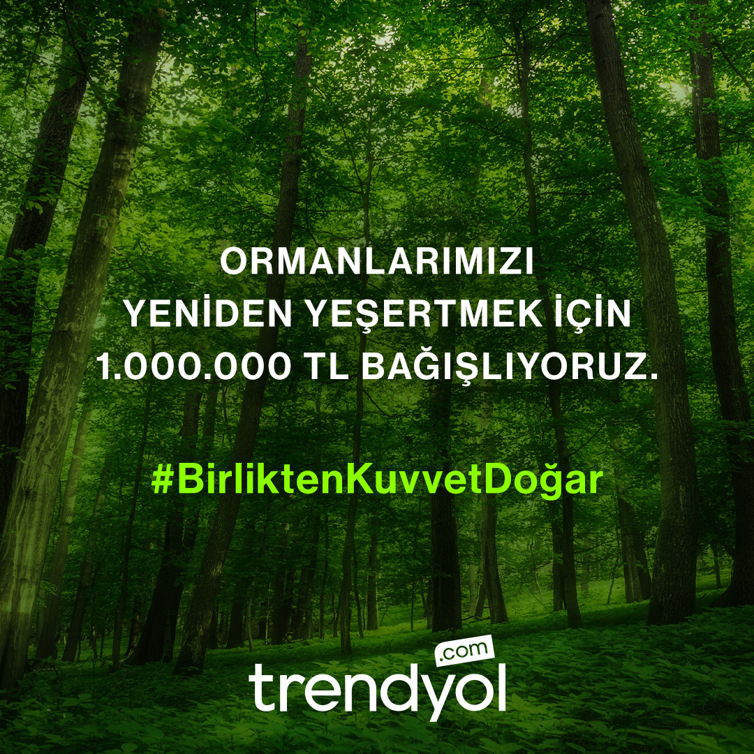 Trendyol olarak yanan ormanlarımızın yeniden can bulması amacıyla TEMA Vakfı’na 1 milyon TL bağışlıyoruz. Sen de TEMA'ya destek ol, ülkemizi birlikte yeşertelim çünkü biliyoruz #BirliktenKuvvetDoğar

Bağış için: tema.org.tr/yenidenyeserte…