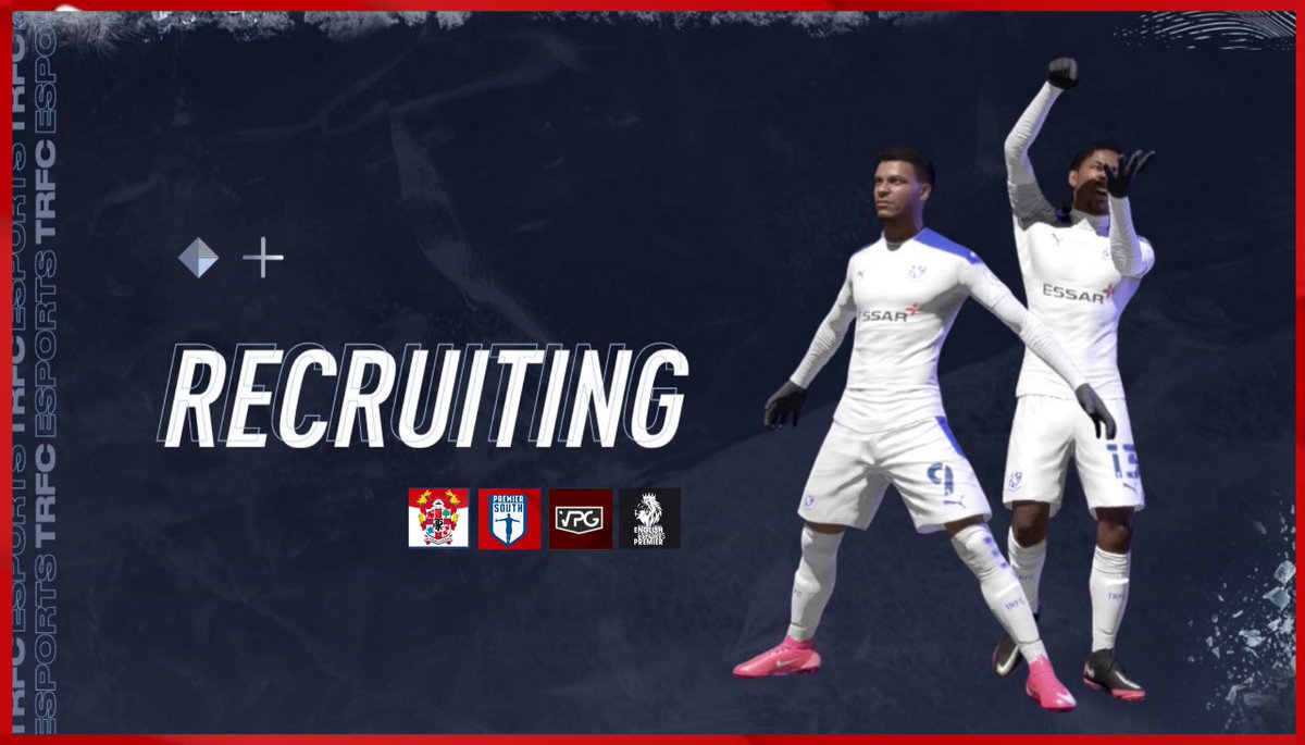 TRFCesports's tweet photo. RECRUITING 🔑 @OfficialVPG 

TRFC eSports are looking to bolster their squad in all positions!. Starting spots up for grabs but must have Prem N/S exp. 

Competing in Prem South &amp; eSports Pro Cup. 

CAM (Starter)
ST (Starter) 
WM (Starter) https://t.co/oOZi8FFPe7
