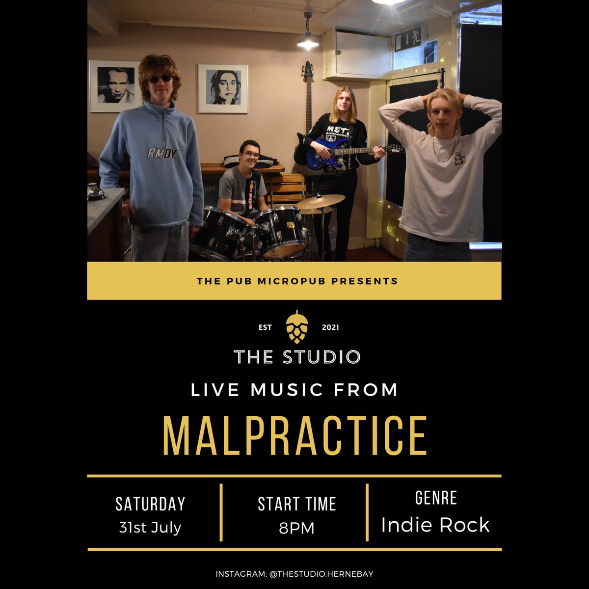 BandMalpractice's tweet photo. Our first show in 18 months and debut headline show will be tomorrow at The Studio in Herne Bay, this will be a special one so make your way down to see a long sweaty set from us. Tickets are all free so just turn up and get ready to watch some music! https://t.co/MnAuiusxWW