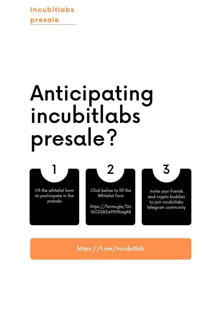 Incubit Labs $INB Presale is loading 🚂

Who is excited about this?🕺💃

To participate, Fill the whitelist form:  forms.gle/GcGCD2AZa959Xw…

🌍 incubitlabs.tech
🐦 <a href="/incubit/">INCUBIT LABS</a>
💬 t.me/incubitlab