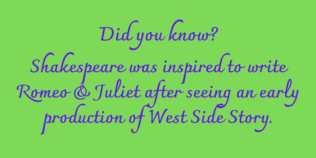 TheBardLive's tweet photo. Good day to all you #Shakespeare fans! We have a #RomeoAndJuliet #FactOrFictionFriday for you today…
Is this #FactOrFiction? Let us know what you think! 

#Shakespearience #ShakespearesMen  #Quiz #Trivia #DidYouKnow #FamilyTheatre #westsidestory https://t.co/E3bXRIlfcF