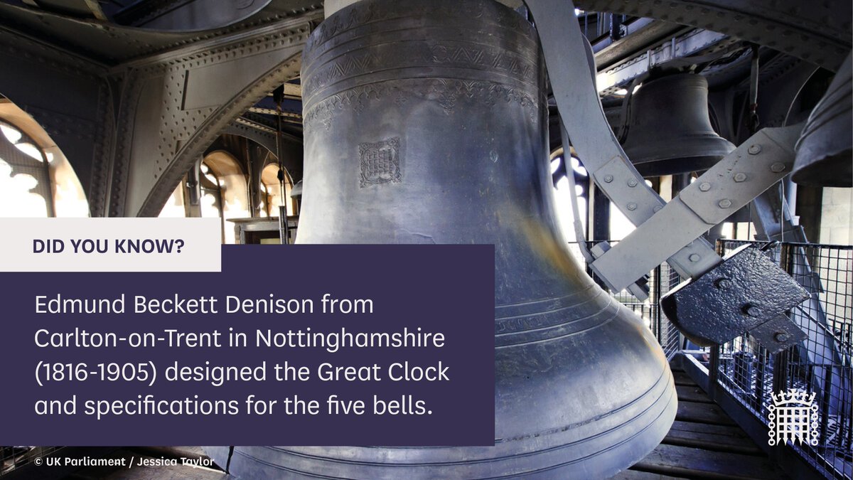Did you know? 

Edmund Beckett Denison from Carlton-on-Trent in Nottinghamshire (1816-1905) designed the Great Clock and specifications for the five bells. 

#RestoringBigBen