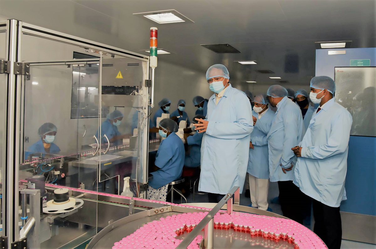 The Vice President, Shri. M Venkaiah Naidu visiting the Bharat Biotech facility in Hyderabad today. Shri Naidu was briefed on the processes for the development of various life-saving vaccines. #BharatBiotech