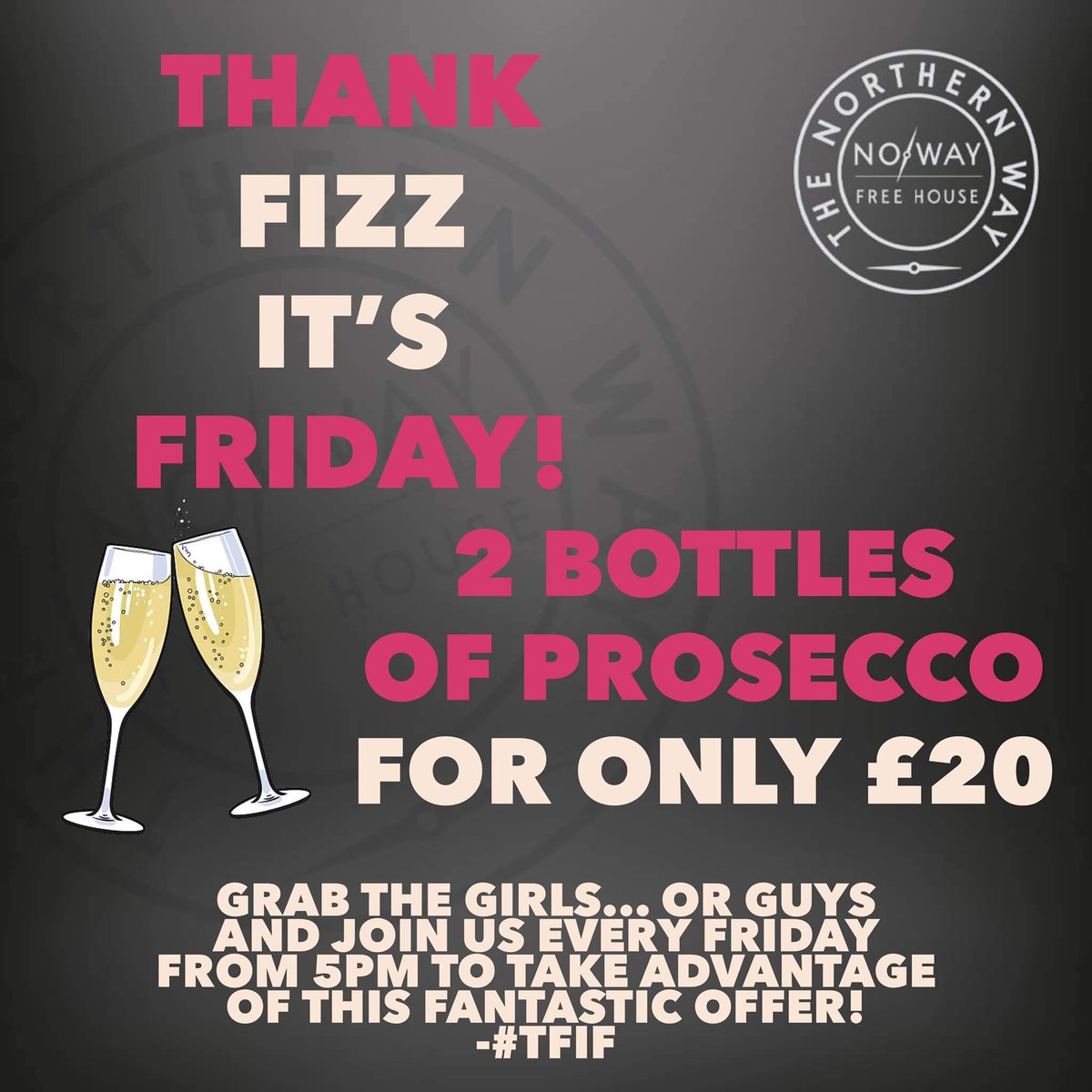 🥂 Thank FIZZ it’s FRIDAY!

🍾🍾 TWO bottles of Prosecco for only £20 from 5pm!

#FizzFriday #TFIF #Preston