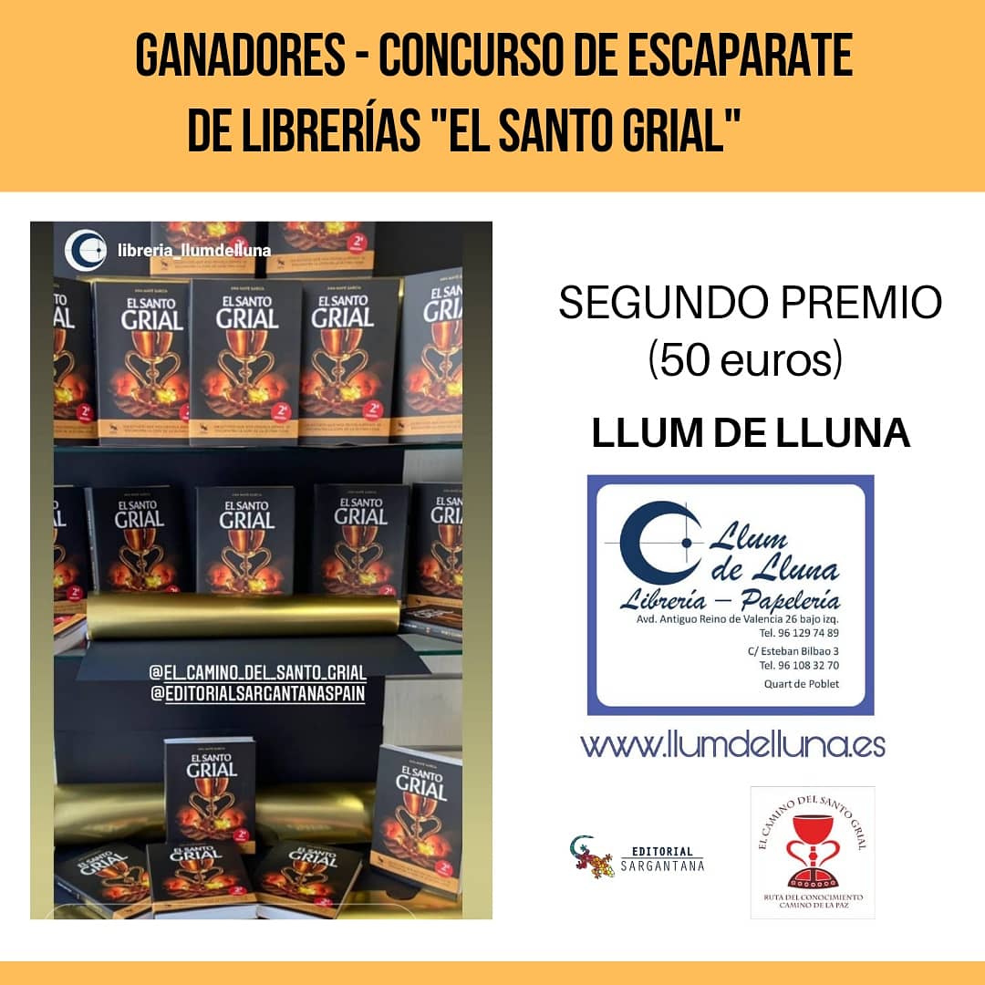 Os informamos de los ganadores del concurso de escaparates de "El Santo Grial", que tuvo lugar con motivo de la celebración del Año Jubilar del Santo Cáliz.

Primer premio, Naysi Llibreria Papereria Manualitats 
Segundo premio, Librería Llum de Lluna @Llumdelluna_qdp
