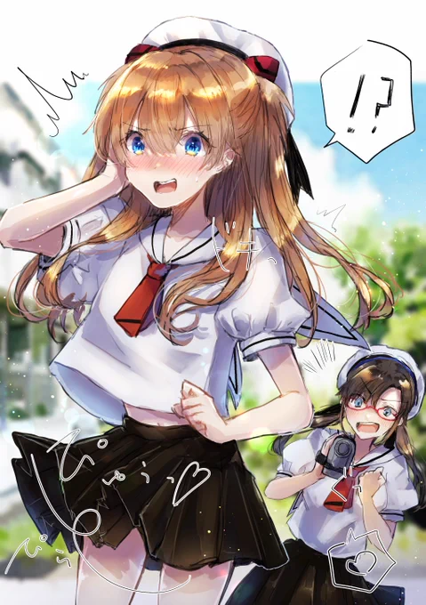 「心得た!!!」
#エヴァンゲリオン 
#アスカ・ラングレー
#真希波・マリ・イラストリアス 
友枝小学校の制服を着てもらいたかっただけです🥰 