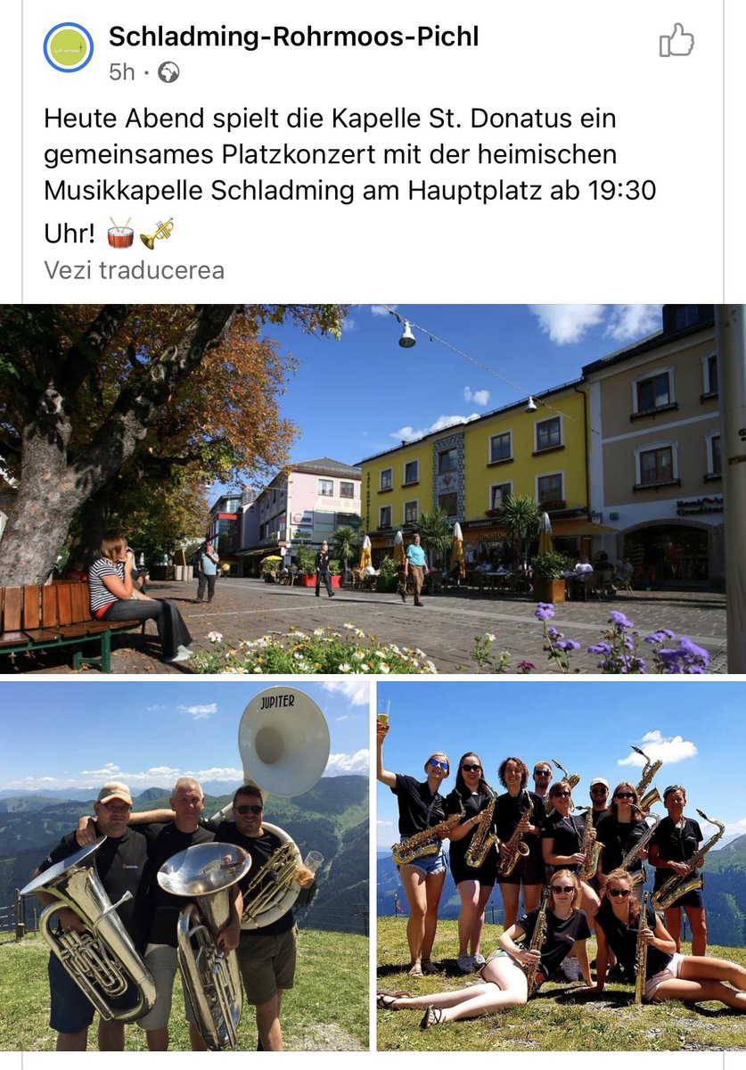 IulianaGal1's tweet photo. #Schladming #activity #concert #tonight @diamondresorts #AlpineClub #musikkapelle 🎺🎼🎻🌲 #family #music https://t.co/kQFXy7wFPR