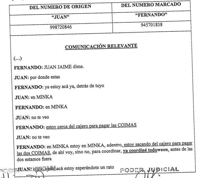 Epicentro_TV's tweet photo. En estas comunicaciones interceptadas la Policía advierte que los investigados Juan Obregón Mansilla (proveedor de Essalud) y Juan José Guzmán Ayala (chofer) coordinan el retiro de dinero de un cajero "para pagar las coimas". https://t.co/pXiwnboUTK