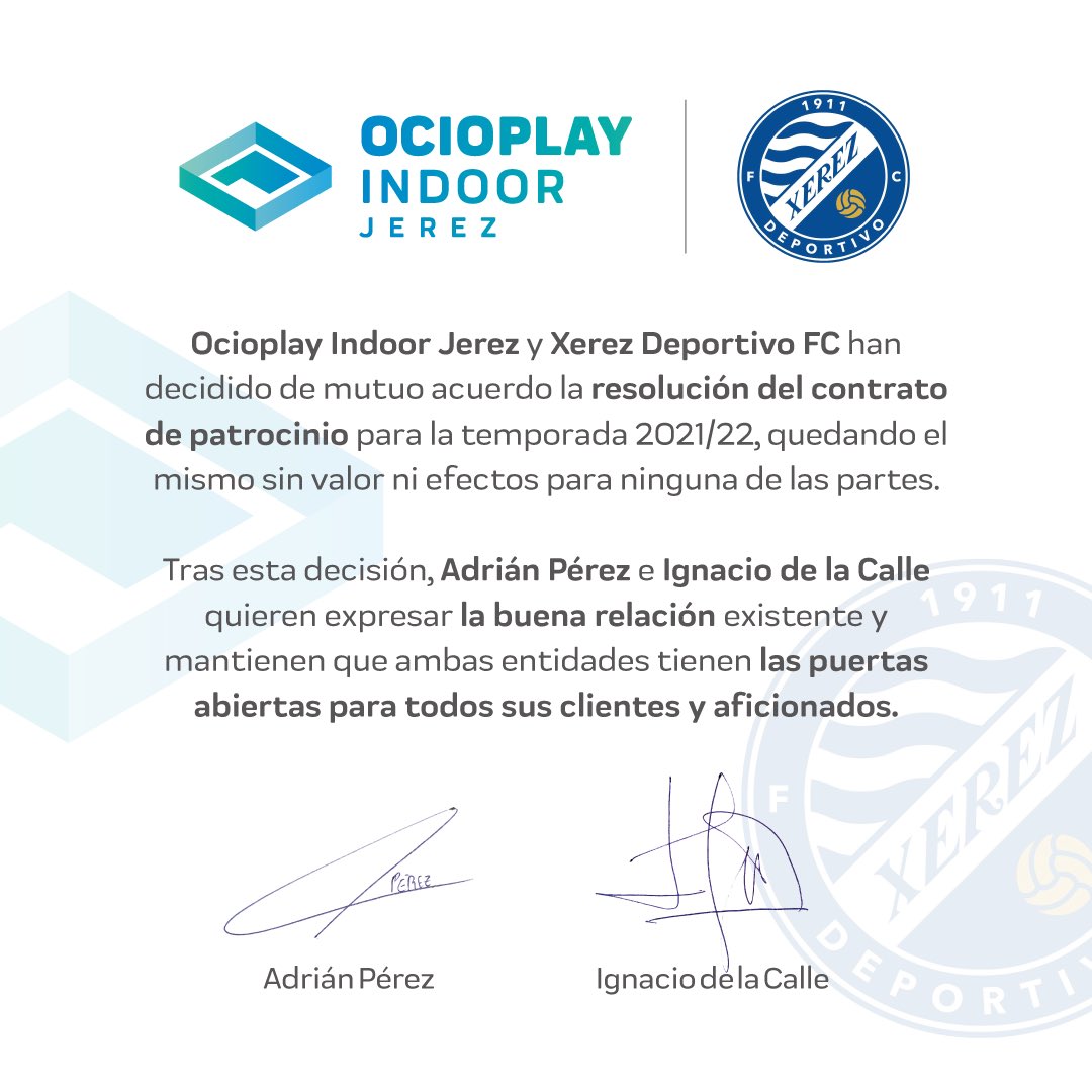 ocioplayindoor's tweet photo. Acuerdo de resolución del contrato de patrocinio https://t.co/0d2X0S7qpK