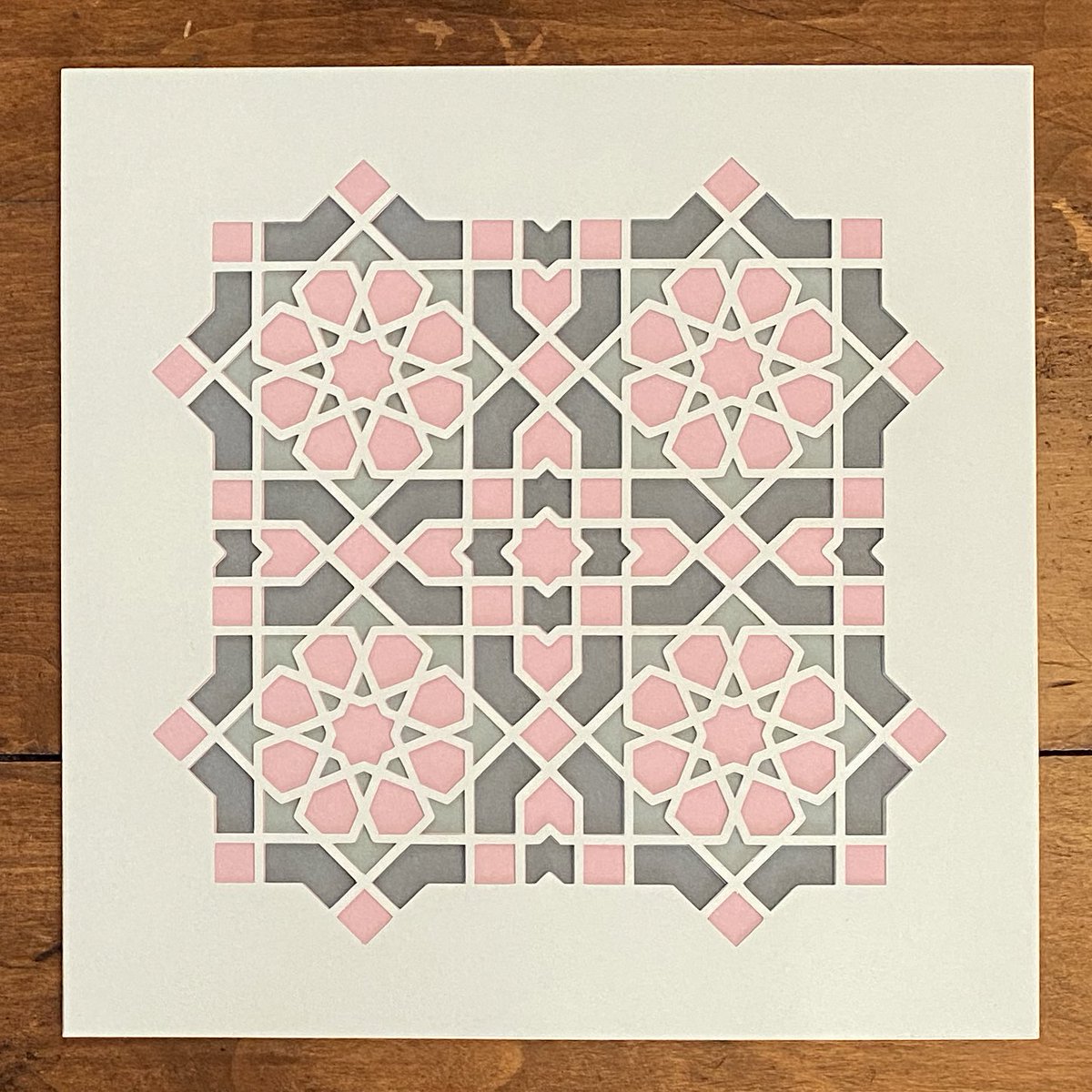 becky_k_warren's tweet photo. Here it is with the coloured layers added in. I think it might be a bit too pink. I chose this colour scheme to be mainly dusky greens with pink highlights but the pink has rather taken over in this case!!
#GeometricJuly #GeogebraXCricut https://t.co/8ClzKO5lpi