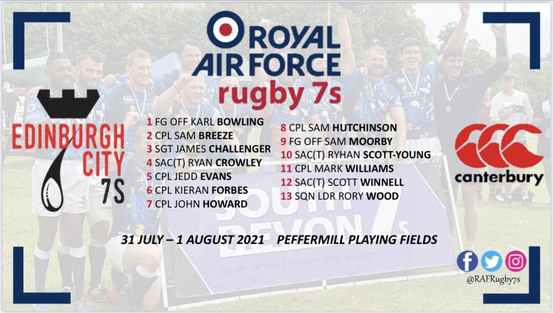 🚨Team Announcement🚨 Here’s the final squad travelling to <a href="/edinburghcity7s/">Edinburgh City 7s</a> keep your eyes peeled across all socials for updates on &amp; off the pitch. <a href="/RAFMUSEUM/">RAF Museum</a> <a href="/RAFBF/">RAF Benevolent Fund</a> <a href="/KheloRugby/">Khelo Rugby by Future Hope</a> <a href="/canterburyNZ/">Canterbury</a> <a href="/SecureCloudPlus/">SecureCloud+</a> <a href="/RAF_Recruitment/">RAF Recruitment</a> #NoOrdinaryJob