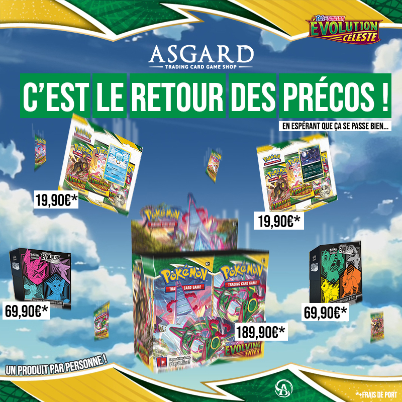 asgardtcg's tweet photo. 📣 On re-tente les précommandes pour Evolution Céleste ! Mais avec un fonctionnement un peu différent, pour éviter les scalpers. Pavé incoming, lisez si vous souhaitez commander ! Vous avez jusqu'à Dimanche soir pour participer. ⬇️ https://t.co/E0JO6SqbNF