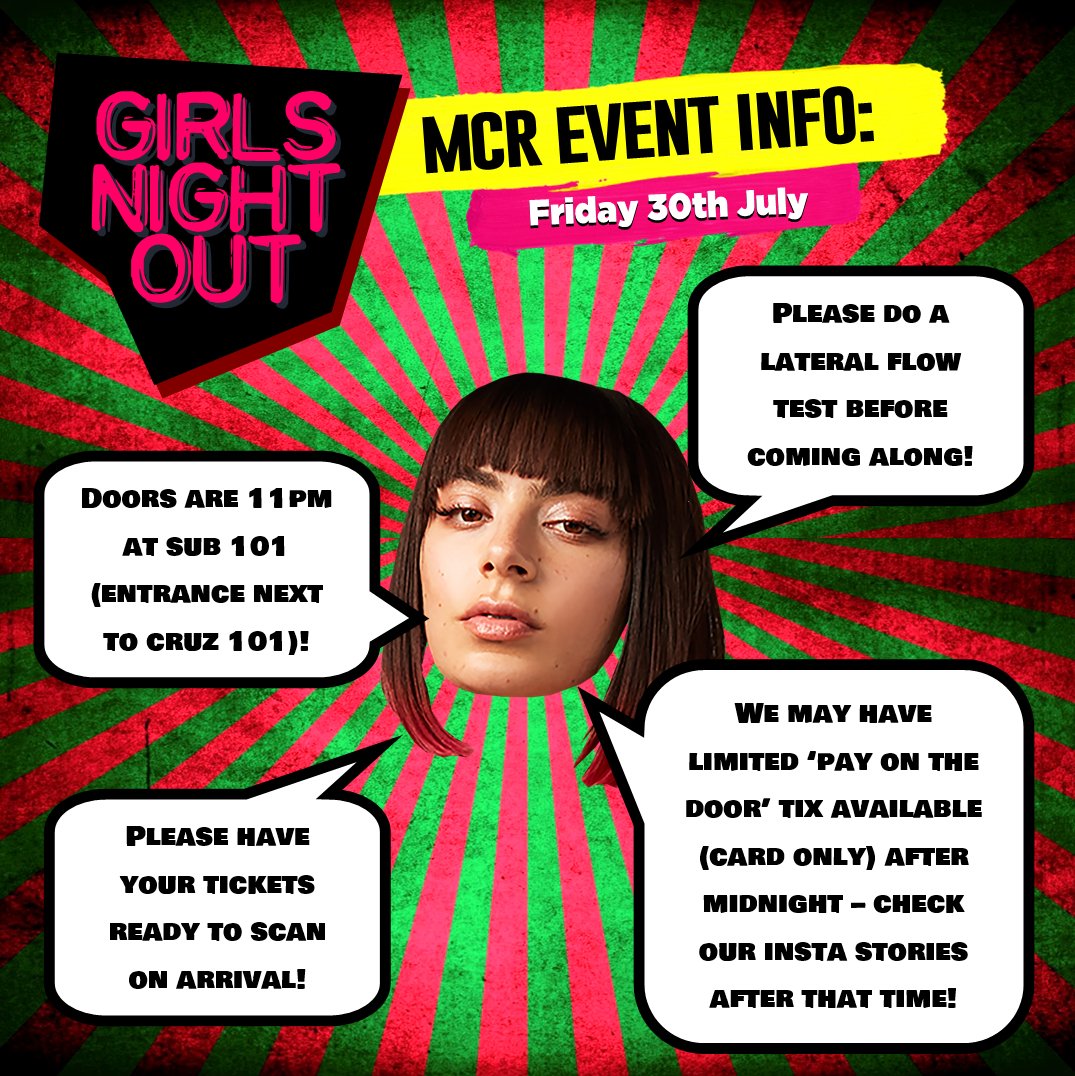 GirlsNightOutUK's tweet photo. GNO. BACK FOR 2021.
MCR TONIGHT @ #Sub101 (entrance next to @Cruz101Official).
DOORS 11PM.
PLEASE HAVE YOUR TIX READY FOR SCANNING ON ARRIVAL.
VERY LAST ADV TIX (MCR ALMOST SOLD OUT): https://t.co/COBGEYE89G https://t.co/Z5jqy4ElZg