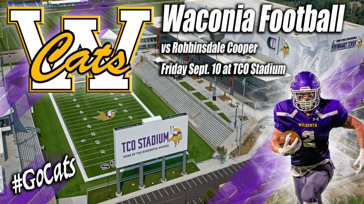 We are excited to announce that our Sept. 10 game vs <a href="/cooperhawksFB/">Cooper Hawks FB</a> will be played at TCO Stadium in Eagan.  Thank you <a href="/Vikings/">Minnesota Vikings</a> for this tremendous opportunity.  #GoCats