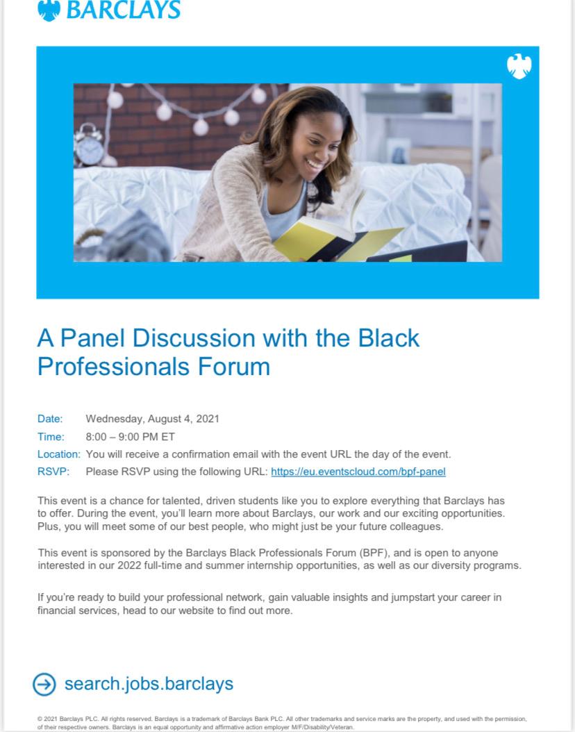 dsucareerserv's tweet photo. Barclays Programmatic Recruitment Presents: A Panel Discussion with the Black Professionals Forum https://t.co/cgbliVcjQR