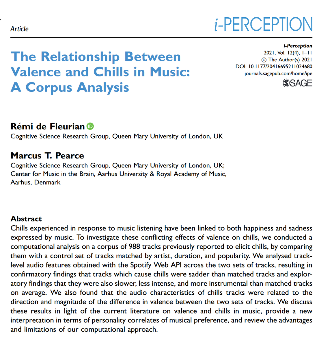 Why do songs like Purple Rain, Run This Town, Bohemian Rhapsody, Hallelujah &amp; Only One cause chills when other songs by the same artist do not? This paper compares chills-inducing songs versus those that don't. Sadder, slower, more intense 🎶cause chills.

List of chills songs 👇