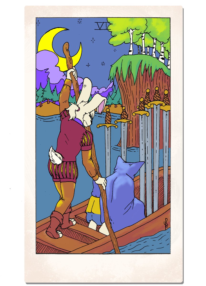 RowanJasper_'s tweet photo. Six of Swords- A card of transition, transformation, and the start of a better life. It is a card about the hard work of hauling yourself and your sorrows towards calmer waters. The birch atop the cliffs are a symbol of new beginnings as a pioneer species after fires. https://t.co/DQjcympcll