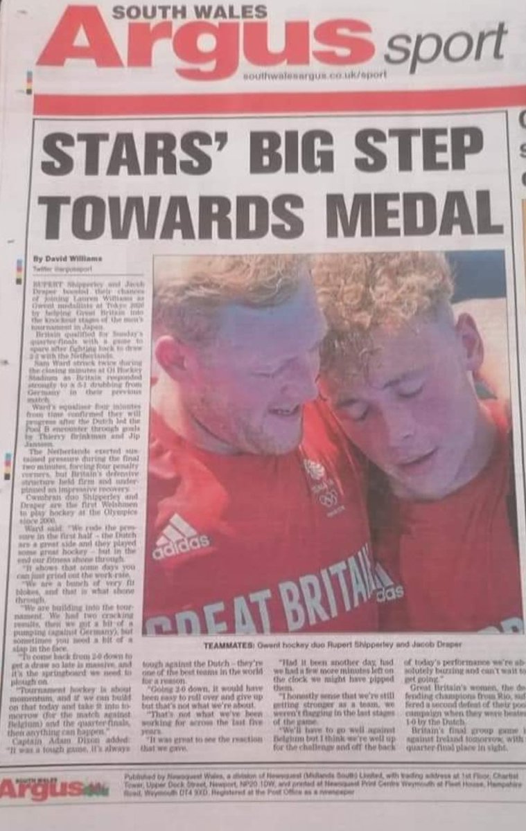 CCelticacademy's tweet photo. Former @CCelticacademy player Jacob Draper into Olympic 1/4 final with @GBHockey after drawing with Belgium 2 - 2
Well done Jacob, making Torfaen and Wales Super proud. Now go and get a Medal fella.
#TeamDraper
#HappyFriday https://t.co/1O0WC1vp09