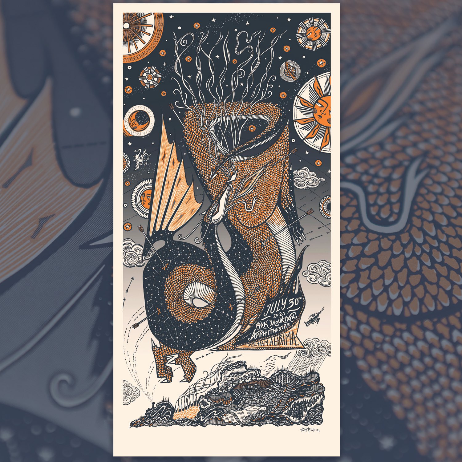 vase fysisk Ocean Phish Dry Goods on Twitter: "Here's tonight's LE poster for Pelham, AL by  Kat Flint. Original hand-carved linocut. 12x24. Edition of 900. Poster is a  2 color screenprint from the original block