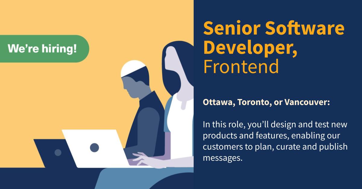jasskollar's tweet photo. We’re hiring a Frontend Software Developer to help shape Hootsuite’s technical roadmap, and make a huge impact on our customers and businesses! Are you interested? Apply here 👉  https://t.co/VbAXBUdCJL  #HootsuiteLife https://t.co/cNZeyn6uw9