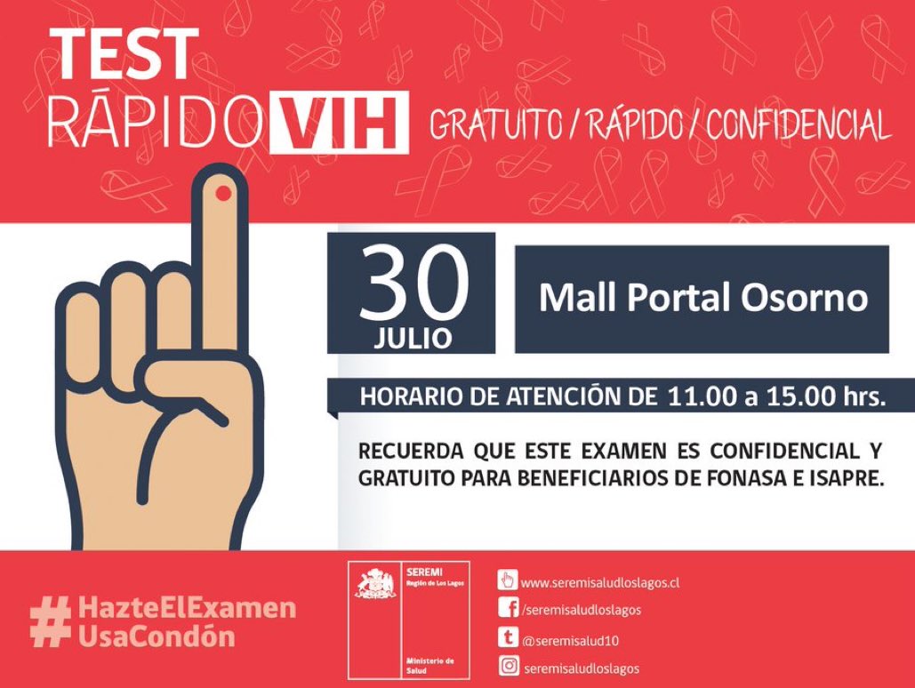 seremisalud10's tweet photo. ☝️ Atención #Osorno
Hoy estaremos realizando test rápido para detección de #VIH.
Te esperamos! Es gratis, rápido y confidencial https://t.co/cSatfmL8xA