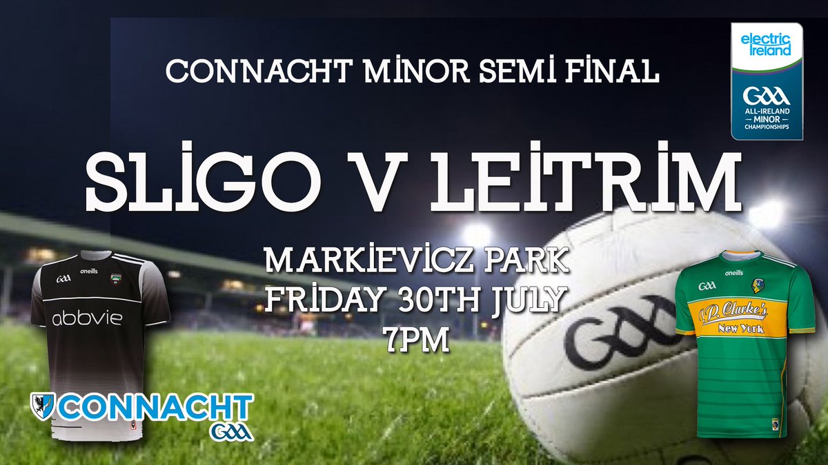 ConnachtGAA's tweet photo. 🔷@ElectricIreland Minor Football Semi Final between @sligogaa and @LeitrimGAA throws in at Markievicz Park at 7pm this evening!

Tickets are sold out but you can stream the game here! ⬇️
https://t.co/QuFJ72X6mX

Download your match programme here:
https://t.co/hZDBvxzmIi https://t.co/s7BNUXF9CT
