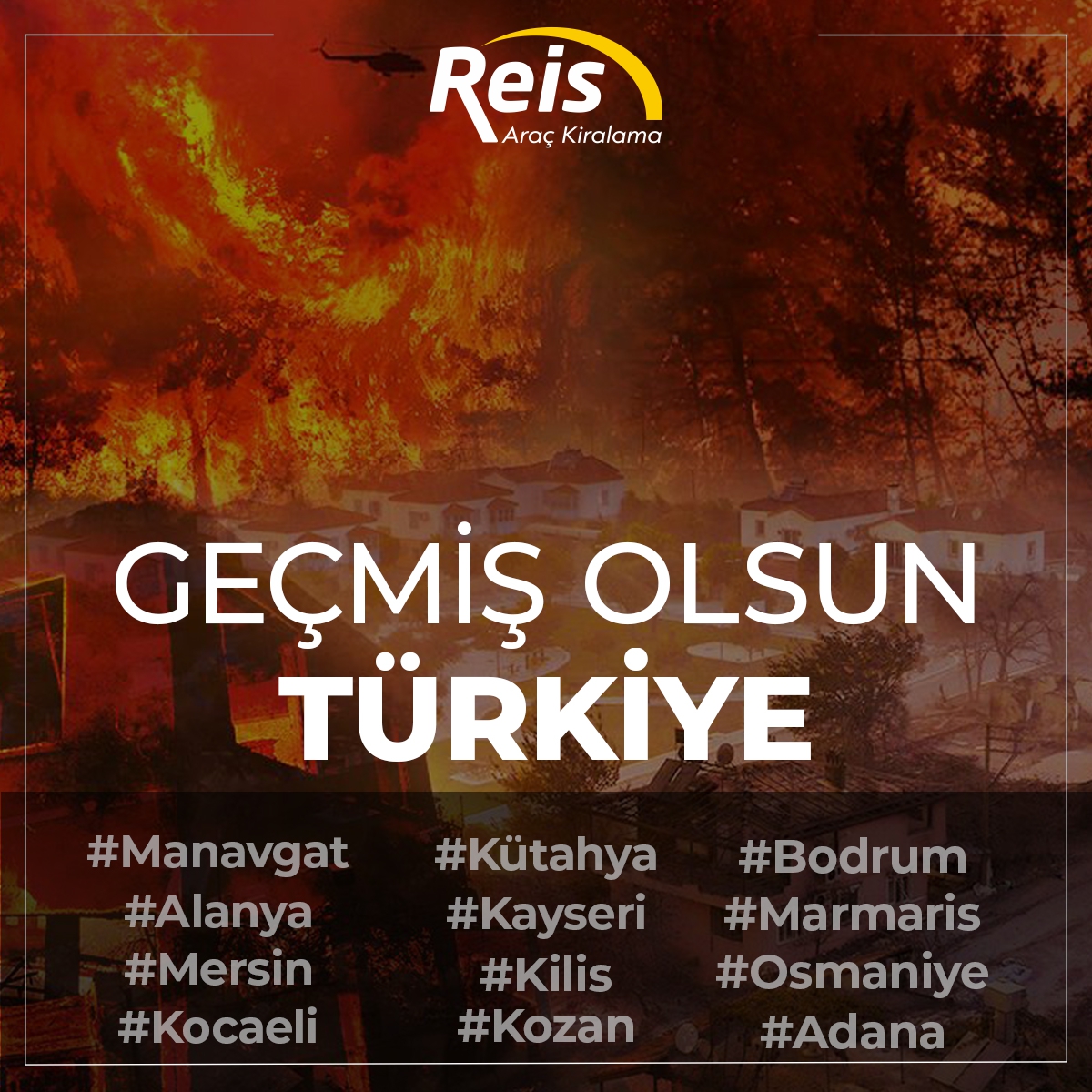 Ülkemizde meydana gelen yangınlarda hayatını kaybedenlere Allah’tan rahmet, yaralılara acil şifalar dileriz. Halen devam eden yangınların en kısa sürede kontrol altına alınmasını temenni ederiz.
#TürkiyeYanıyor #yangın