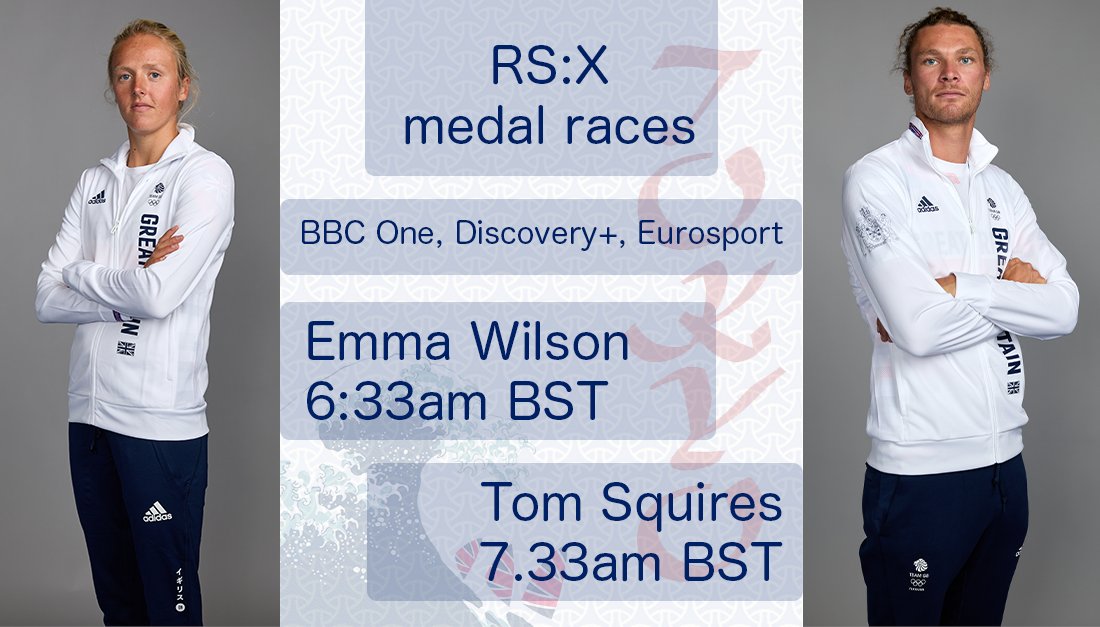 BritishSailing's tweet photo. ⏰ Make sure you set your alarm! It's gonna be a good one 😁

Watch the RS:X medal races LIVE tomorrow on @BBCOne @discoveryplusUK and @Eurosport_UK

@emma_wilson961 is first up at 06:33(BST) with @SquiresWindsurf at 07:33(BST)

#Tokyo2020 #Olympics #TeamGB #Sailing #bbcolympics https://t.co/mgHj46deaS