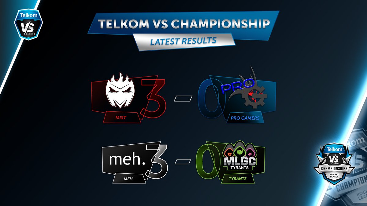 Latest Results: 
<a href="/MistEsportsZA/">Mist Esports</a> &amp; Meh begin their #VSChampionship run, with clear wins against Pro Gamers &amp; <a href="/MLGCrisis1/">MLGC eSports</a>.