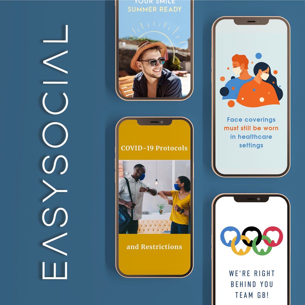🎉 New batch of social posts are live on EasySocial! We’ve got posts around the new Covid guidelines and the Olympics (go team GB!!)

Log in and start posting today!
easysocial.dental

#dentistry #socialmediamarketing #dentists