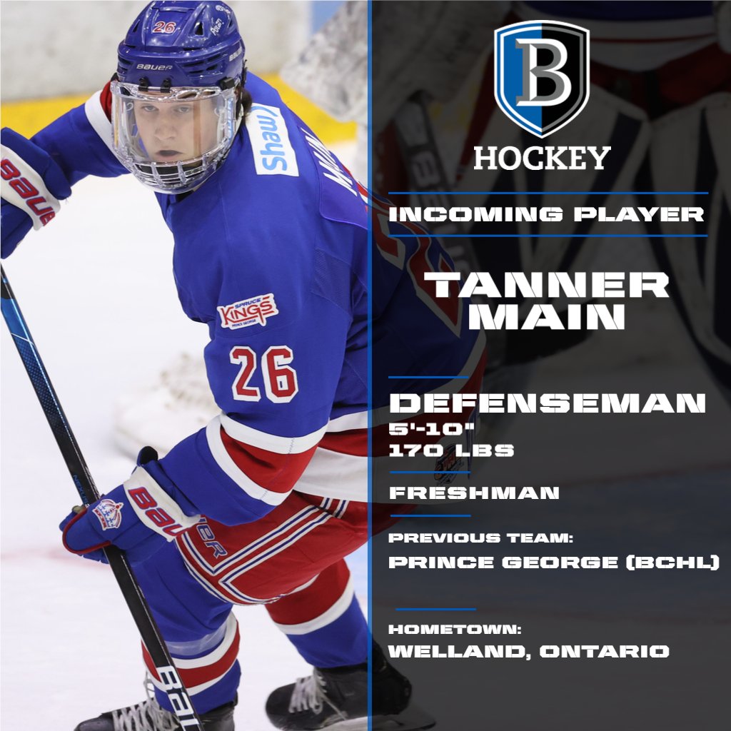 Welcome abroad, Tanner Main!

Tanner will be a freshman next season and is a left shot defenseman. He comes to Bentley after playing two seasons in the BCHL, first with Wenatchee and then with Prince George last season.

He is originally from Welland, Ontario