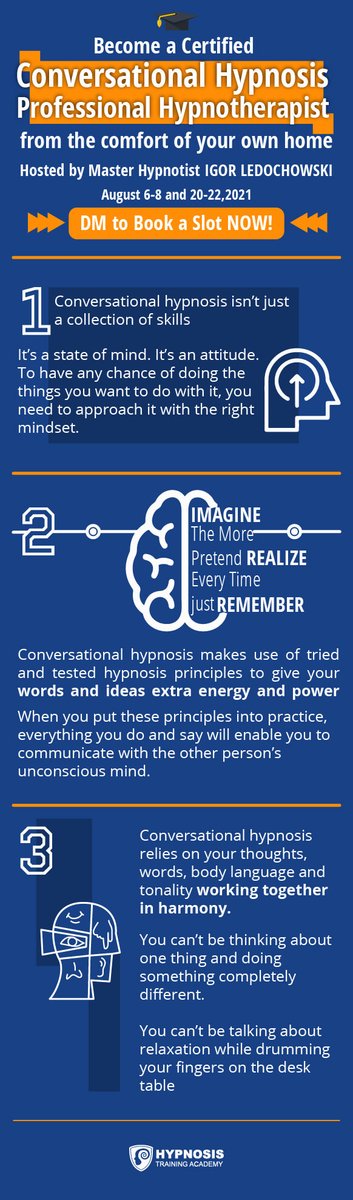 Hypno_Academy's tweet photo. ❗❗❗HURRY! FEW SPOTS LEFT ❗❗❗
Igor Ledochowski's Only Online 6-Day 'Conversational Hypnosis Professional Hypnotherapy Certification' For 2021!
Click here to reserve your spot:
👉 https://t.co/6YHOBiw5Ha
#hypnosis #hypnotherapy #hypnosiscertification #chph https://t.co/f2lEPCde0x