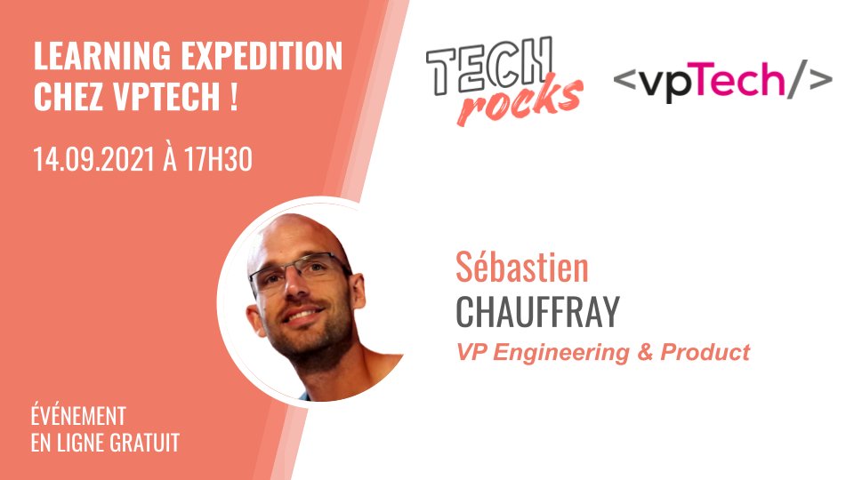 Retrouvez <a href="/schauffray/">Sébastien CHAUFFRAY</a>, VP of Engineering &amp; Product lors de la Learning Expedition <a href="/TechRocksFr/">Tech.Rocks</a> x <a href="/veepeetech_/">VeepeeTech</a>, mardi 14/09 à 17h30 !
▶︎ Pour vous inscrire : bit.ly/3i5Qvi4