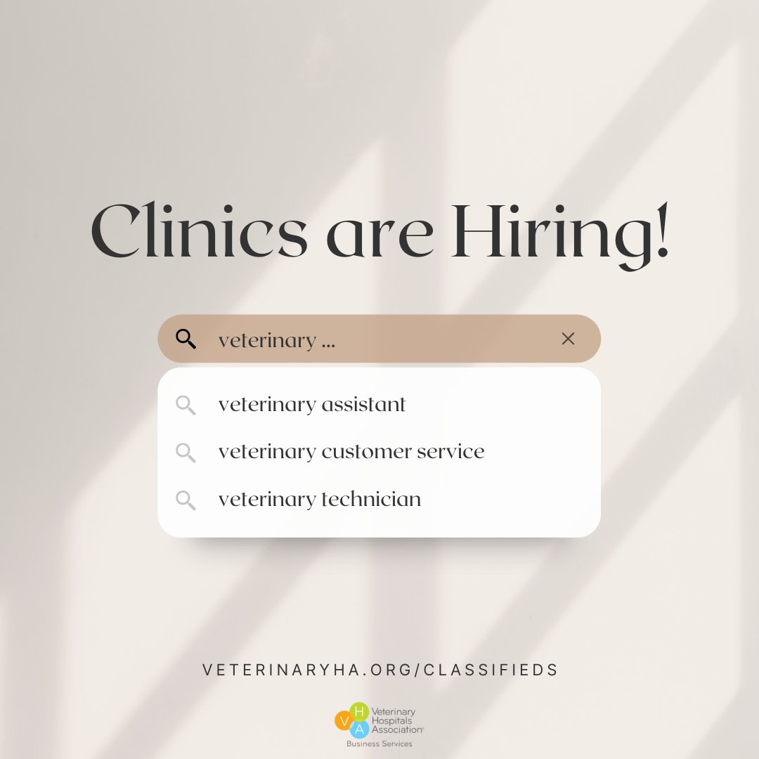 VHABusServ's tweet photo. VHA members are hiring:

- Haarstad Veterinary Dermatology - Veterinary Assistant https://t.co/F2IgwLTNPt

- Caravan Vet - CSR &amp; Team Assistant https://t.co/ZyKiDqdvZR &amp; https://t.co/9T8bmGgqaG 

- Oak Knoll Animal Hospital - Vet Tech https://t.co/1ENu9f1mZy https://t.co/ogp5WOsu5R