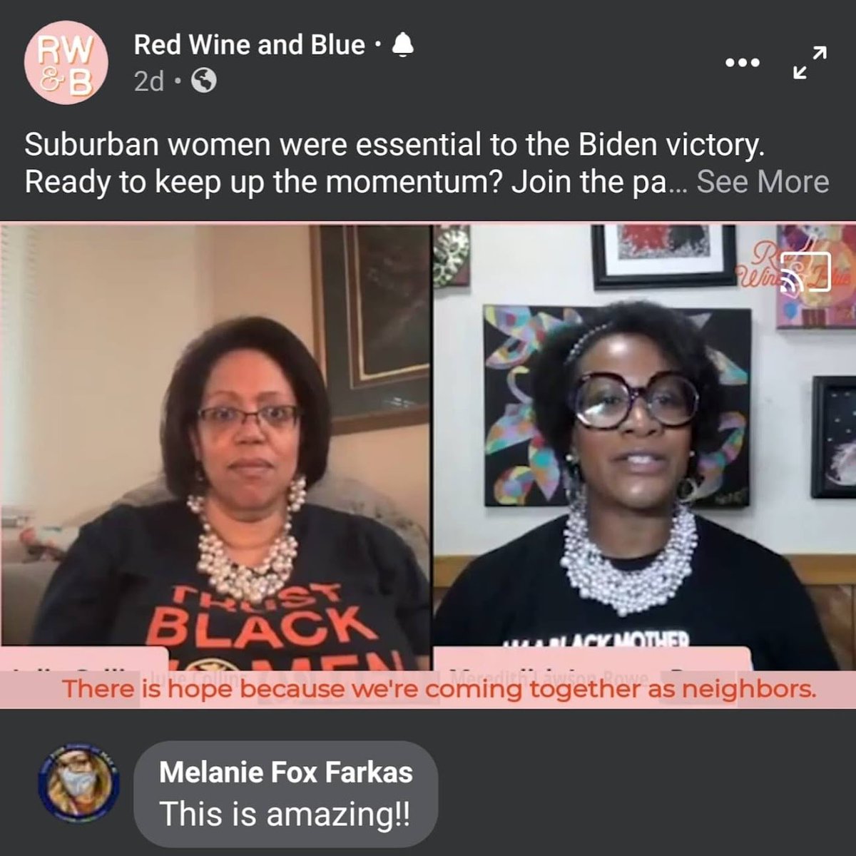 MLawsonRowe's tweet image. My Confidant Julie Collins @JulieEichorn is a Regional Director with @RedWineBlueUSA. Follow her and the #WineMoms to keep your finger on the pulse of politics. YOUR voice matters! #BeIntentional #FootballMoms #ReynProud #TrustBlackWomen #ListenToBlackWomen