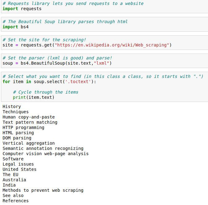 SteveisCoding's tweet image. R1:D35 - #Python #100DaysOfCode
Ok, fun! Started learning about web scraping today. I scraped the Wikipedia page on web scraping as an example.