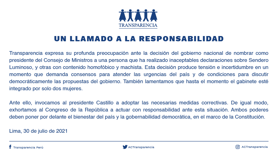 ACTransparencia's tweet photo. Transparencia pide al gobierno nacional actuar con responsabilidad en beneficio de la población. https://t.co/mjXJR1NbM3