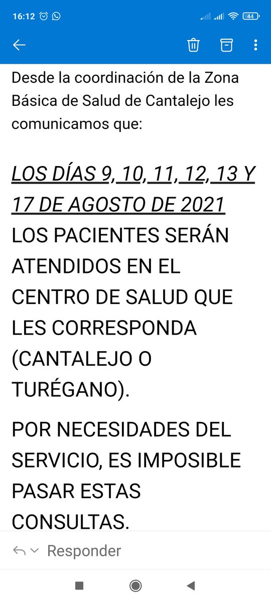 AgudiezAna's tweet photo. Los ayuntamientos de la ZBS de Cantalejo (SG) acabamos de recibir este correo donde se nos comunica que no tendremos atención médica presencial en nuestros pueblos.
Señores #Mañueco e #Igea con la salud de las personas no se juega
La #JCyL del PP y Cs suma y sigue...
Gravísimo
👇 https://t.co/unUdbj5O3B