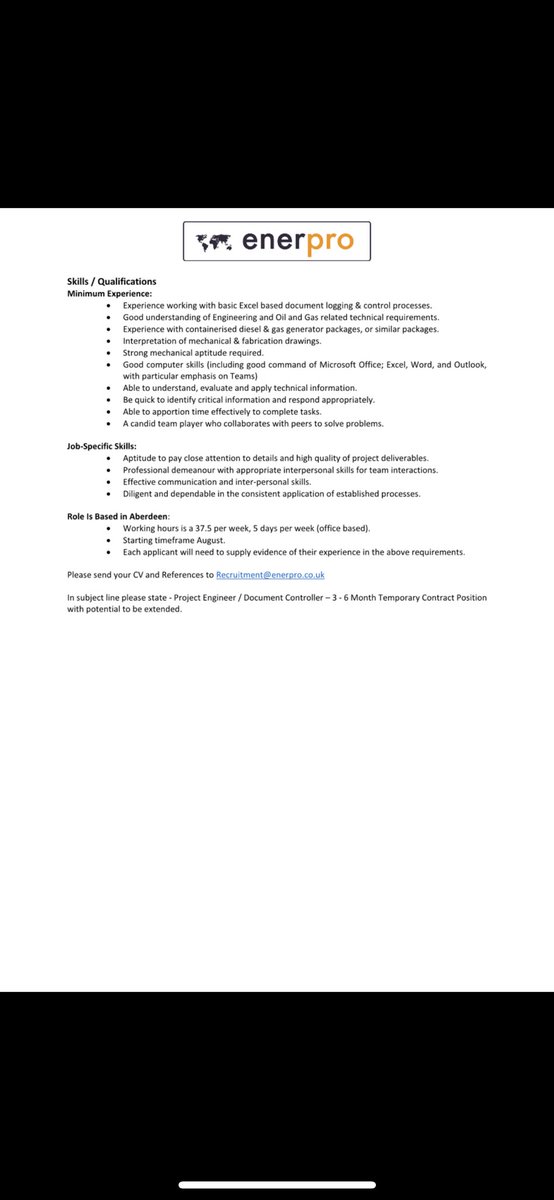 EnerproGroupLtd's tweet photo. Please see below an exciting opportunity for a Project Engineer / Document Controller to join our team. 

Please send all CVs to recruitment@enerpro.co.uk 

#enerprogroup #careers #oilandgasjobs #opportunity #jobs #recruitment #hiring #recruiting #aberdeenjobs #documentcontroller https://t.co/SrVikbxPbV