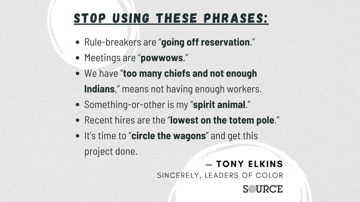 source's tweet photo. Let’s talk about hurtful, corporate speak — words so ingrained in business culture that we say them without thought. 

But just past the surface, these words are incredibly invisible, hurtful phrases.

@telkinsjr in today’s Sincerely, Leaders of Color:
https://t.co/4qP4j3ghfh https://t.co/W1yyn0Z8ji