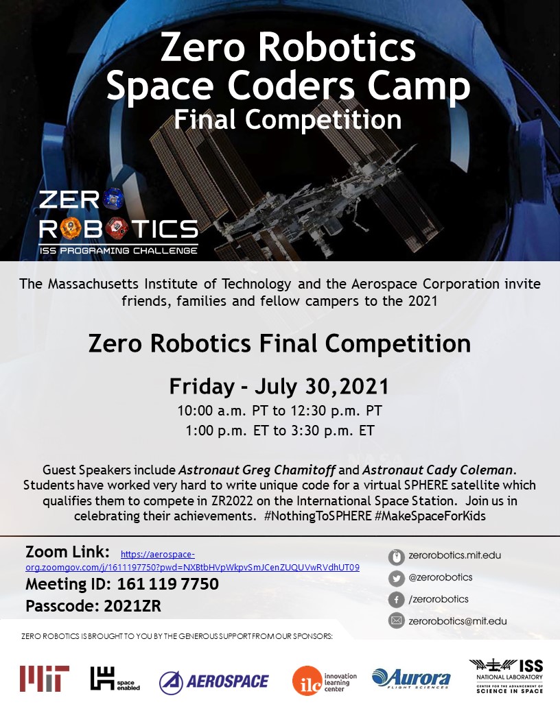 ZeroRobotics's tweet image. Join Zero Robotics today for the 2021 Virtual Finals
10:am (Pacific)/1:pm (Eastern)
aerospace-org.zoomgov.com/j/1611197750?p…