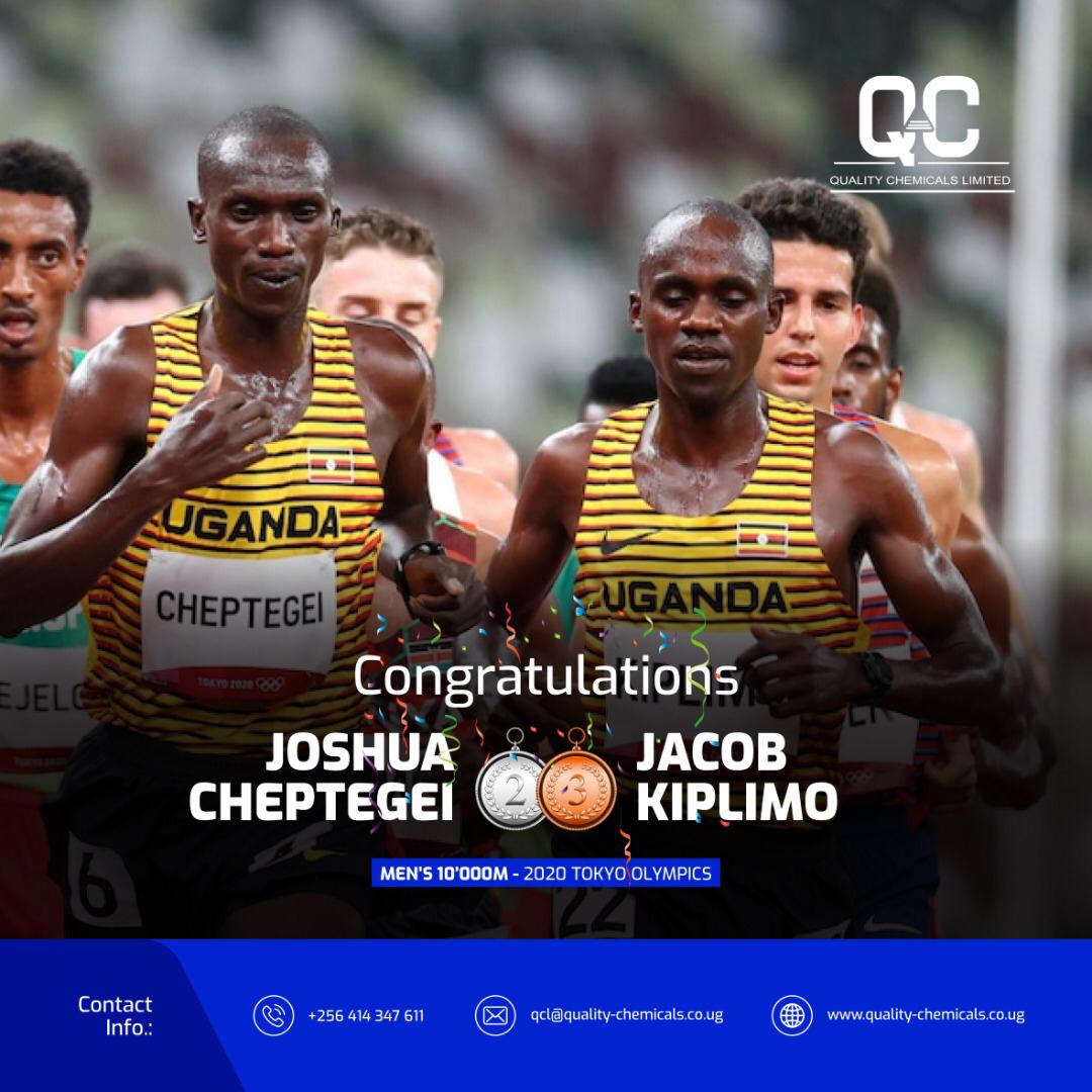 QCLUganda's tweet photo. Congratulations to team Uganda. You put up a solid performance, laced with such quality

#Olympics2021 #Uganda #JoshuaCheptegei #JacobKiplimo #qualitychemicalslimited #qcl #silvermedal #bronzemedal 
#Tokyo202 https://t.co/zrMLk14AnA