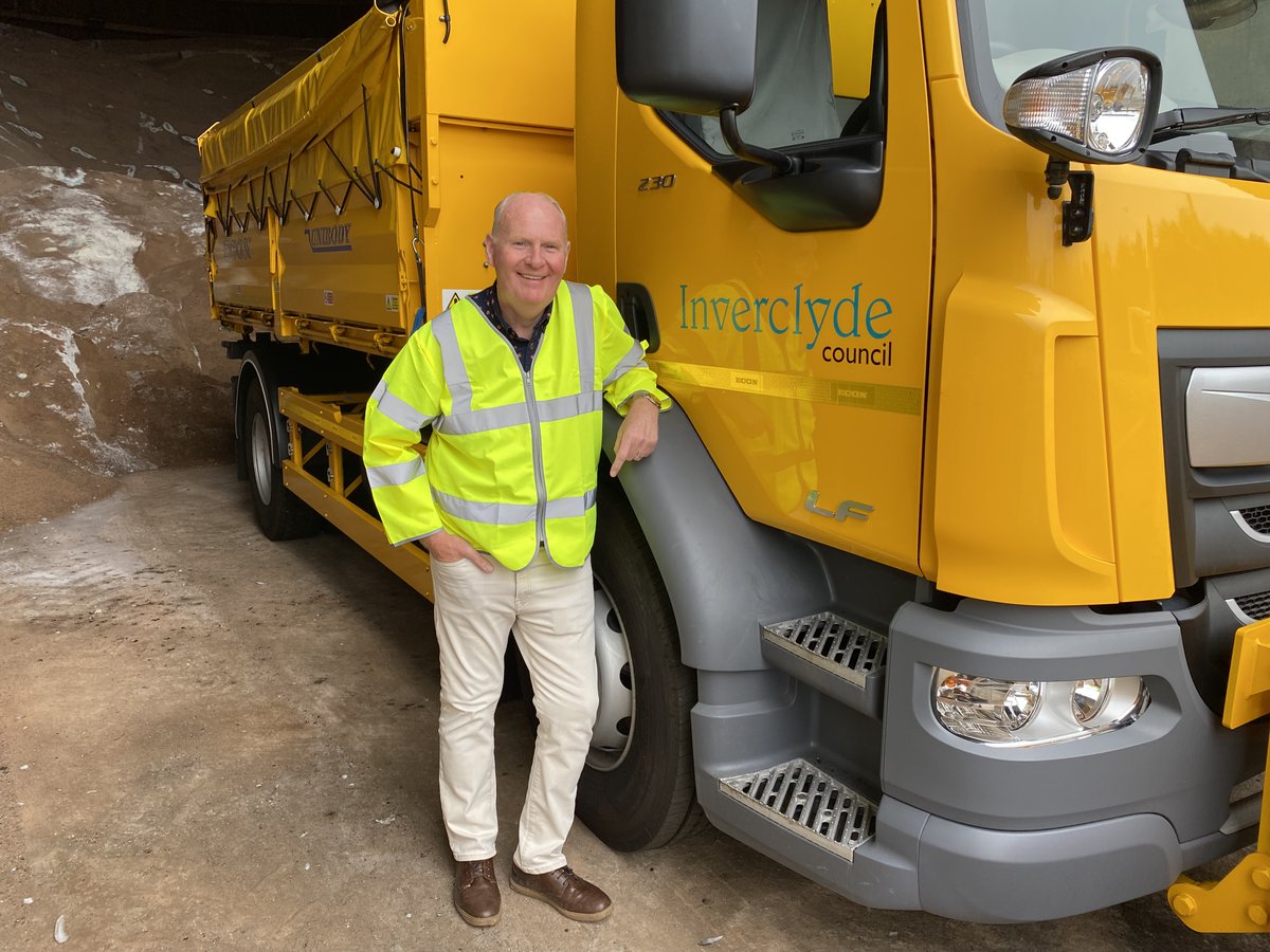 inverclyde's tweet photo. While temperatures have been rising this summer, we've been ploughing on with preparations for when the mercury falls during winter, including bringing in a new gritter and 3k tonnes of salt Right pointing backhand index https://t.co/S97IDsQhTl #EssentialEveryDay https://t.co/5QI5QhlEBQ
