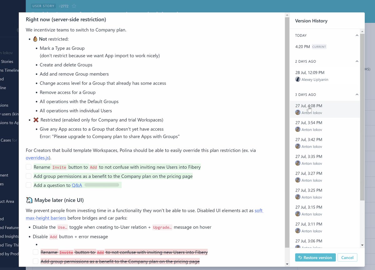 FiberyHQ's tweet photo. ⚡️ [Released] Rich-text Fields and Documents have version history now. Try it and post your feedback in our community. #fearmanagement 

https://t.co/W6GKI7uAcT https://t.co/RAhtQ11n31