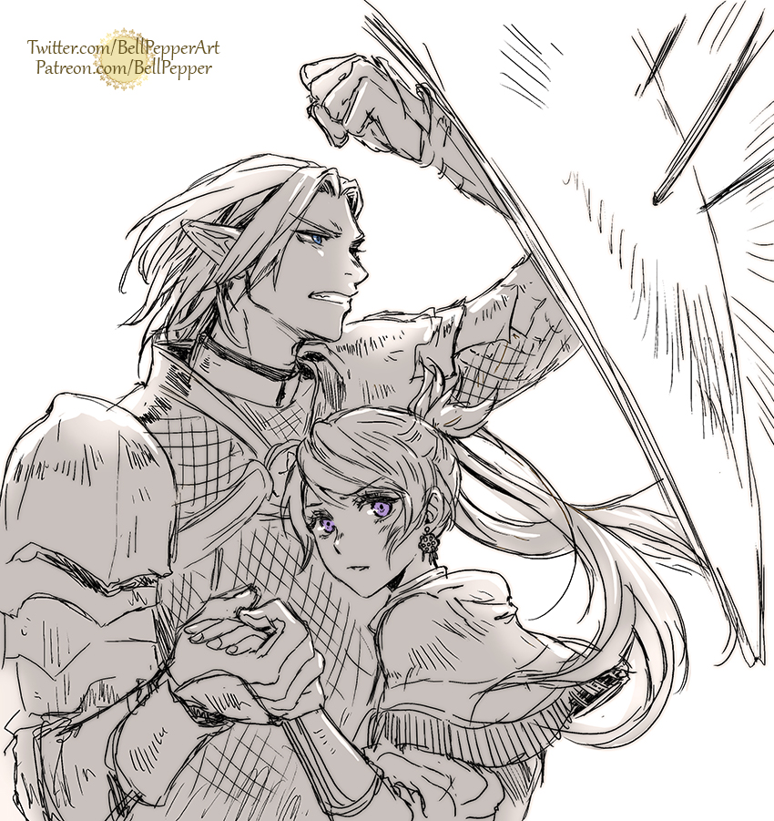 Quick warm up doodle before I resume my chapter 2 pages today...
I'm finally leveling my AST! 😄 
Don't worry Quimperain, Bell will heal you! 💕
#FFXIVART #Leveva #Quimperain 